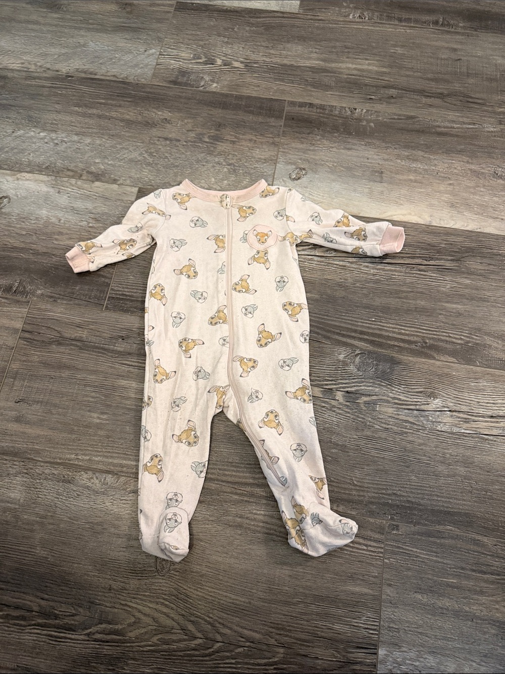 Disney Baby Girls Pink Bear Print Footed One-Piece